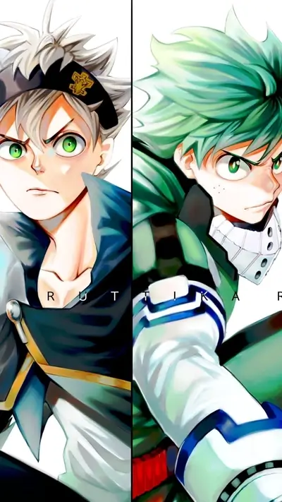 Asta and Izuku Midoriya side by side, determined and ready
