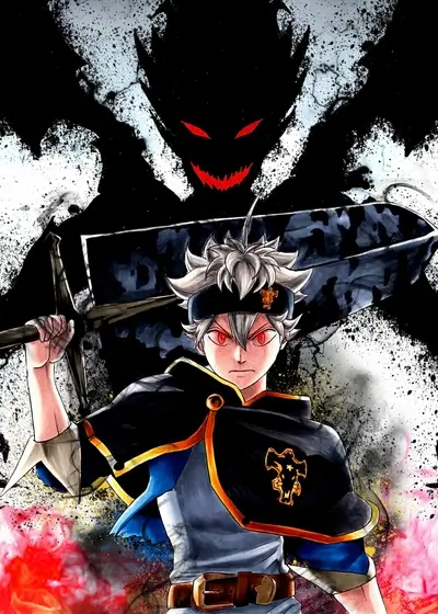 Asta wielding anti-magic sword with devil form shadow behind him
