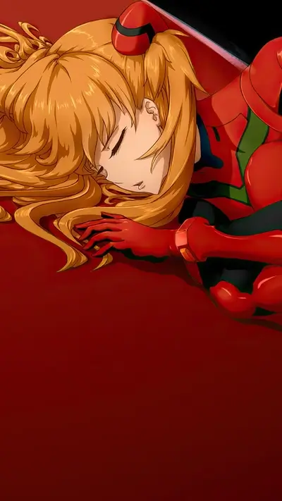 Asuka, eyes closed, lying down wearing her red plugsuit