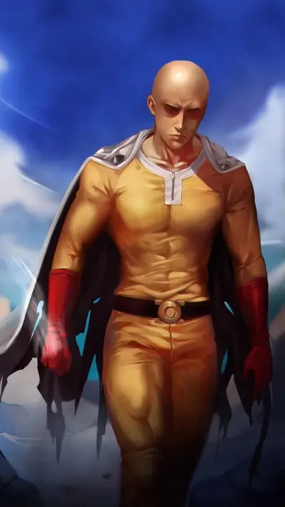 Bald hero walking through a hazy landscape