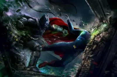 Batman in armored suit fighting Superman