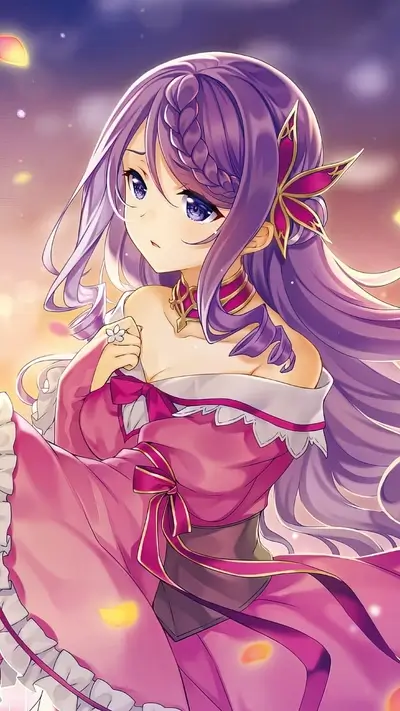 Beautiful anime girl in pink dress