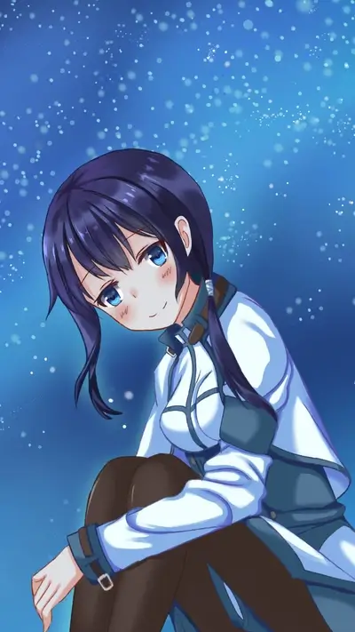 Beautiful girl sitting, blue background