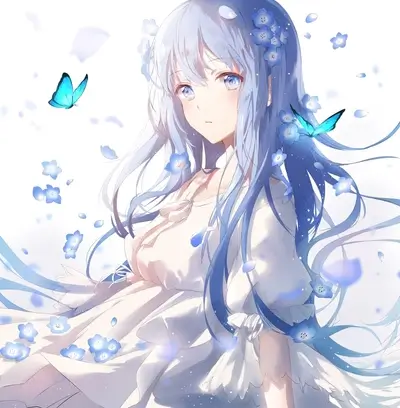 Beautiful girl with blue hair and flowers
