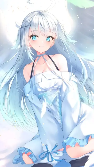 Beautiful girl with long white hair and blue eyes
