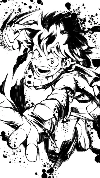 Black and white ink sketch of a character