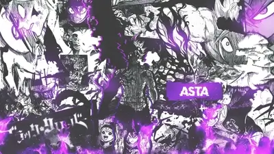 Black Clover Asta collage, purple and white