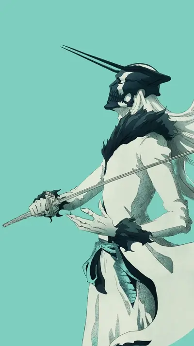 Bleach character wielding a sword, wearing a mask with long white hair