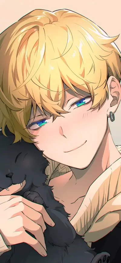 Blond boy with a dark pet