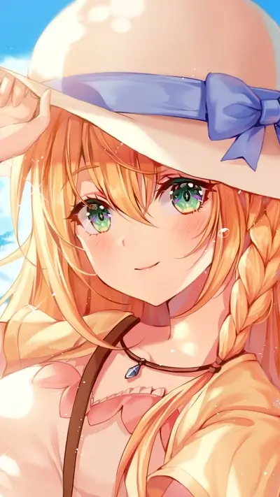 Blond girl in a sun hat