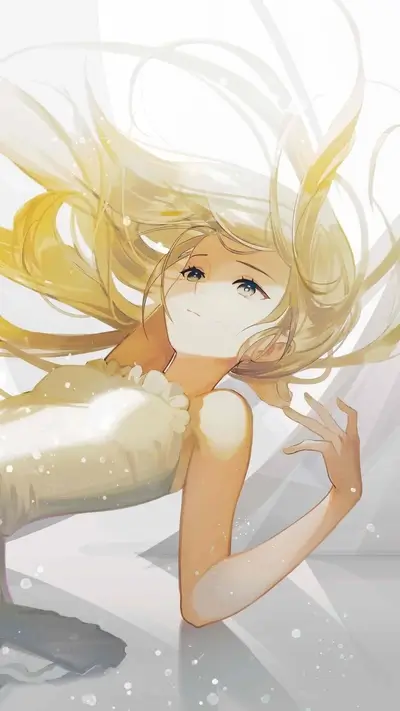 Blond girl lying down with flowing hair