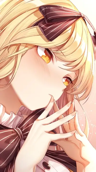 Blond girl with a bow, looking away
