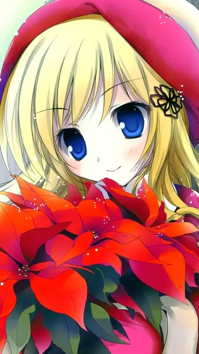 Blond girl with poinsettia flowers