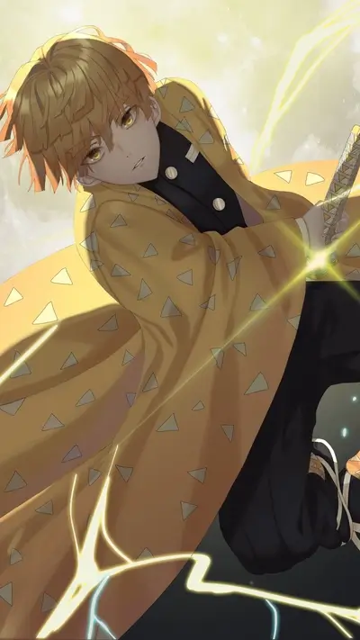 Blond-haired character with patterned kimono and drawn katana.