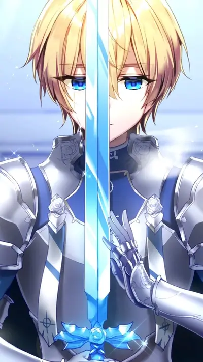 Blond knight with a blue sword