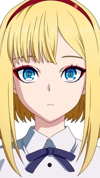 Blonde anime girl portrait with captivating blue eyes