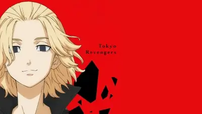 Blonde boy smiling against bright red background