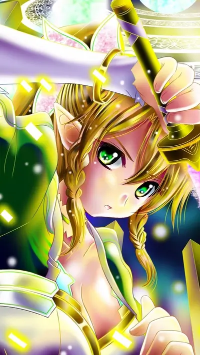Blonde elf wielding sword looking up
