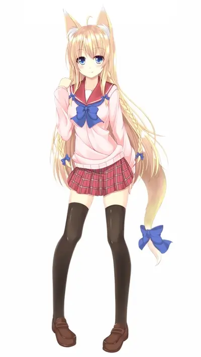 Blonde fox girl in school uniform