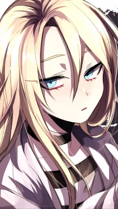 Blonde girl anime character looking down