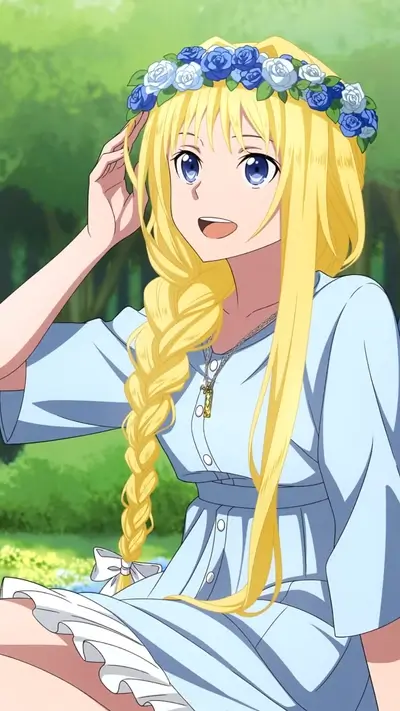 Blonde girl in a light blue dress