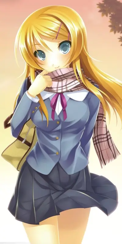 Blonde girl in school uniform, holding a bag