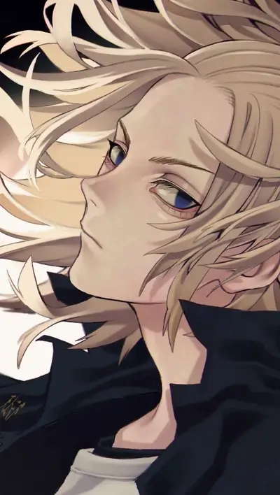 Blonde hair boy looking up with intense blue eyes