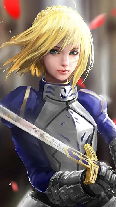 Blonde-haired female knight holding a sword