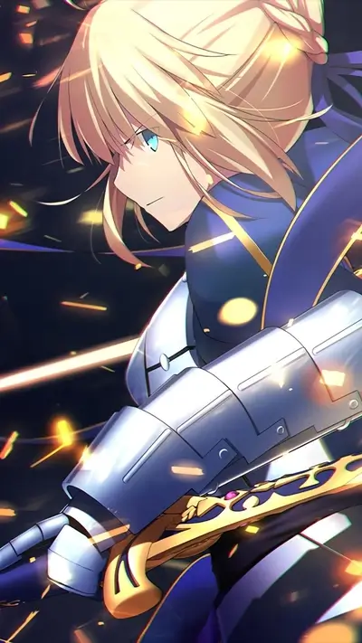Blonde woman knight wielding golden sword, ready for battle