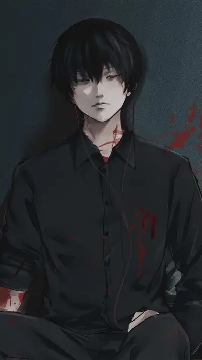 Bloodstained young man with earphones
