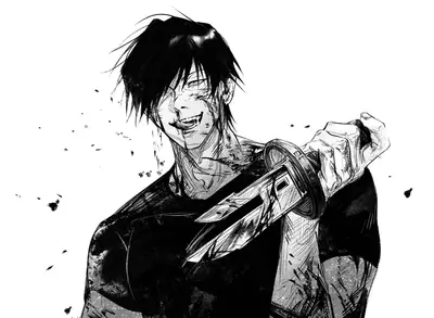 Bloody anime character holding a knife