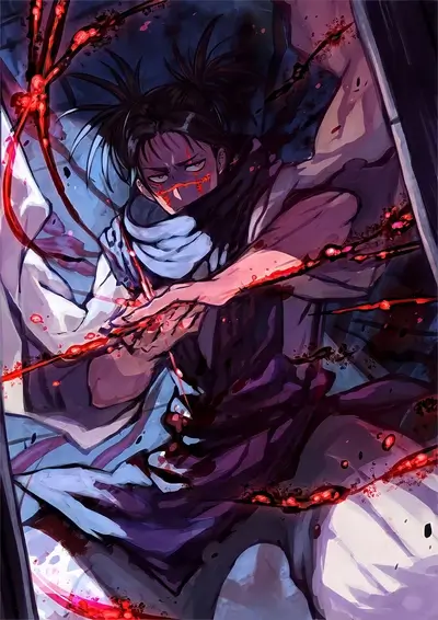 Bloody anime character in dynamic pose