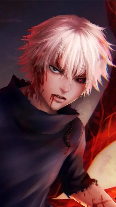 Bloody anime character with white hair