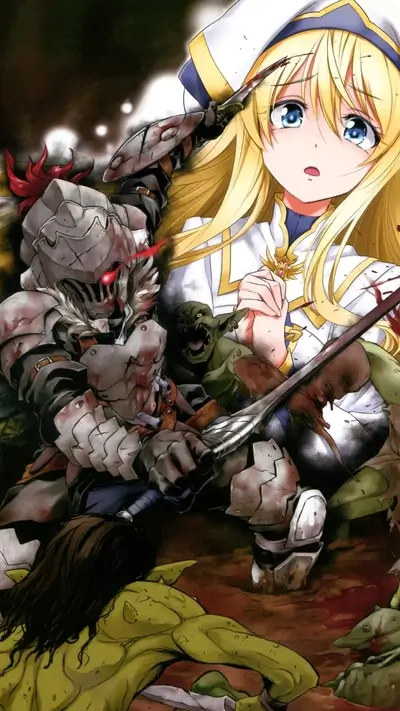 Bloody battle scene with a girl and a warrior