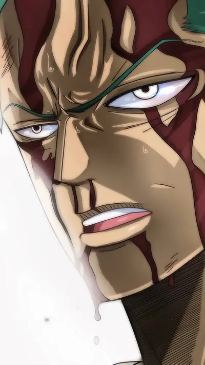 Bloody face close-up, intense expression