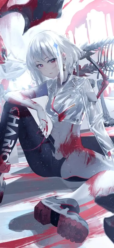 Bloody girl in a futuristic setting