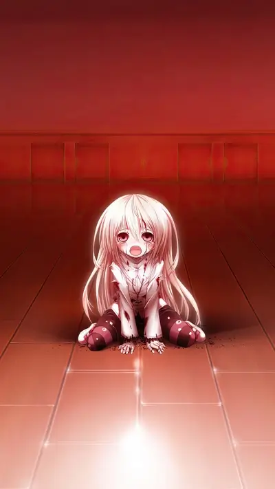 Bloody girl sitting on the floor