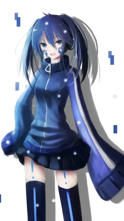 Blue-haired girl in a blue jacket