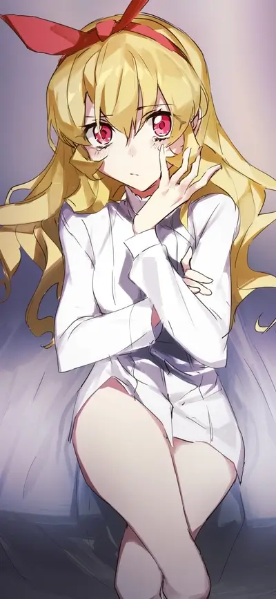 Blushing girl in white shirt