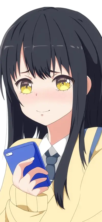 Blushing girl looking at her phone