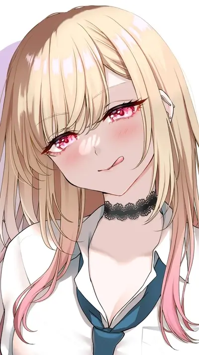 Blushing girl with blonde and pink hair