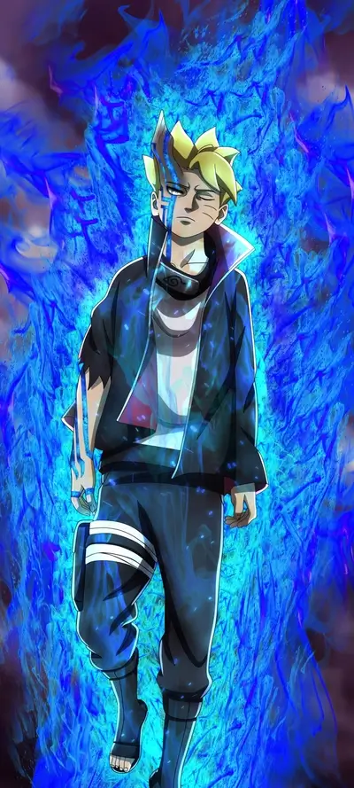 Boruto Uzumaki engulfed in blue flames