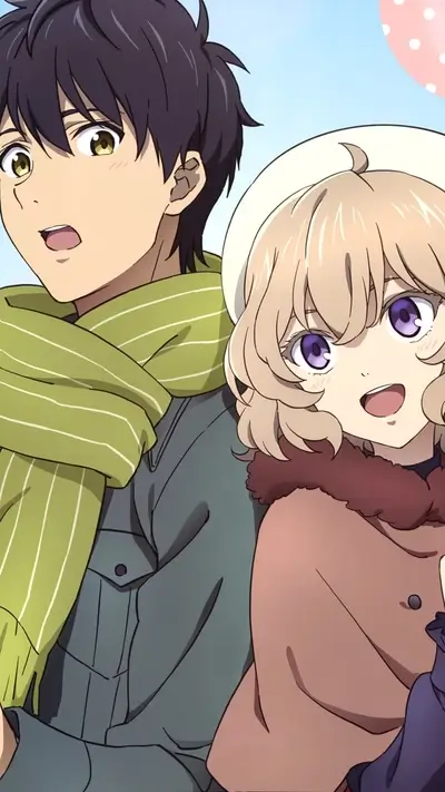 Boy and girl together in winter