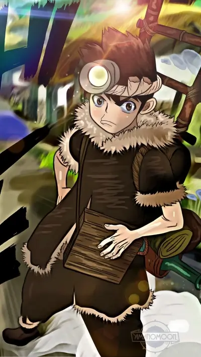 Boy in brown clothing carrying a wooden box