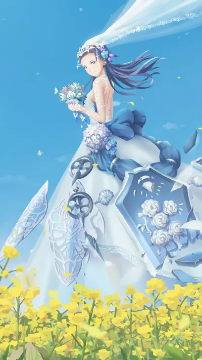 Bridal warrior in a field of yellow flowers