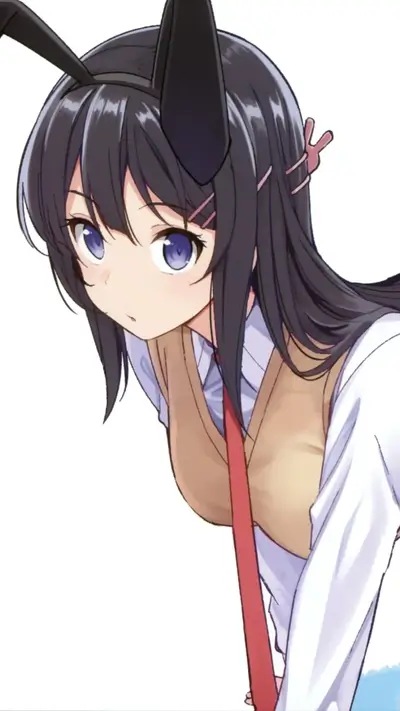Bunny girl Senpai stares downward with a gentle gaze