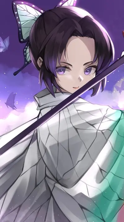 Butterfly-haired girl with a sword