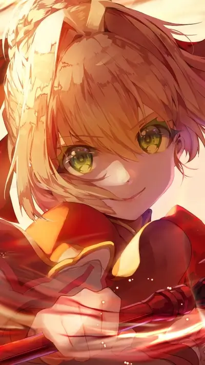 Captivating blonde character with glowing eyes, smile and determined look.