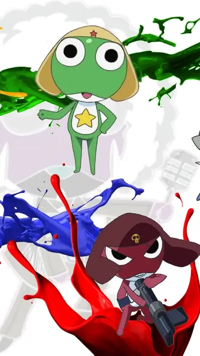 Cartoon characters in paint splashes