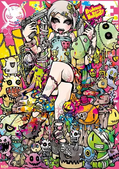 Cartoon styled graffiti art of a demon girl surrounded by spooky characters.